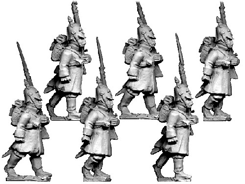 Russian Grenadiers in Helmets, Advancing.